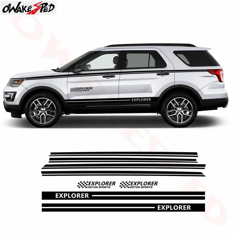 

Deporte rayas estilo coche cuerpo pegatina líneas de dibujo vinilo calcomanía Auto falda lateral decoración pegatina etiqueta para Ford explorador 2013-2018