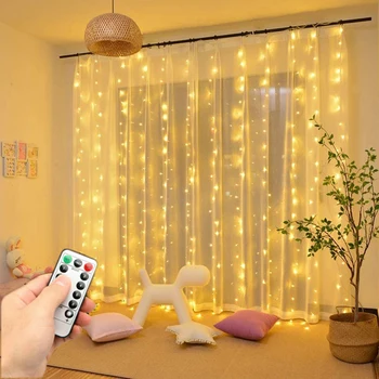 

3x3 Meters Christmas LED string lights curtain garland On the window Remote Control fairy light home decoration Holiday lighting