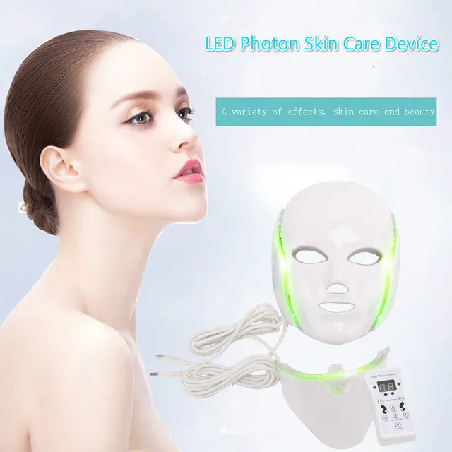 US $33.54  LED 7 Colors Light Facial Mask Skin Rejuvenation LED Mask Phototherapy Face Care Beauty Anti Acne W