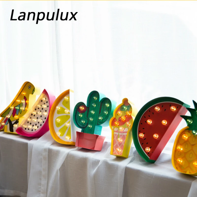 

Lanpulux Eco-friendly Paper Fruit Night Lamp Ice Cream Parrot Cactus Decor Lamp Window Display Modeling Lights Photography props