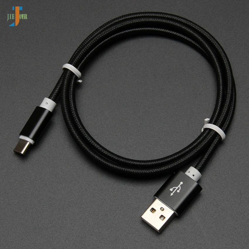 100 шт./лот Тип C USB Дата-кабель для зарядки телефона нейлоновый кабель для передачи данных с оплеткой для huawei P20 Mate10 samsung Galaxy S9 S8 A8 A7 A5 A3 - Цвет: Черный