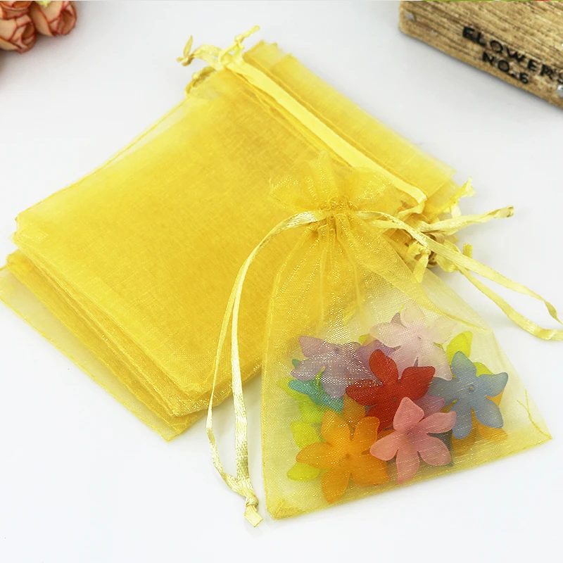 

500pcs/lot Gold Organza Bags 5x7cm Mini Coin Jewelry Packaging Bag Wedding Christmas Drawstring Gift Bag Organza Pouches