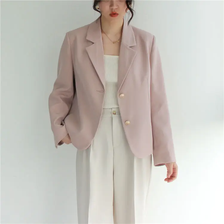 jogging suits women Blazers Women Korean Style Gentle Tender Sweet Girlish Button Elegant Lady Loose Spring High Quality Female Notched Office Chic pink jogging suit