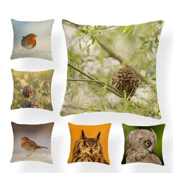 

Cute Bird Pillowcase Robin Owl Sofa Bedroom Home Decoration Cushion Set Living Room Custom Polyester Linen Rest Throw Pillow