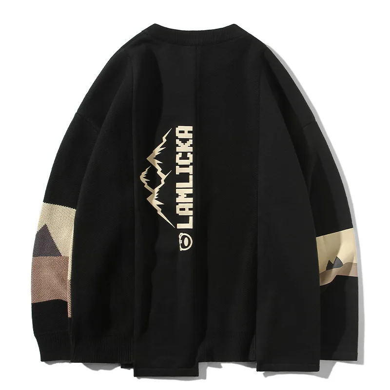 

Autumn and winter snow mountain contrast stitching men's sweater o-neck pullover loose bear couple tops sweater