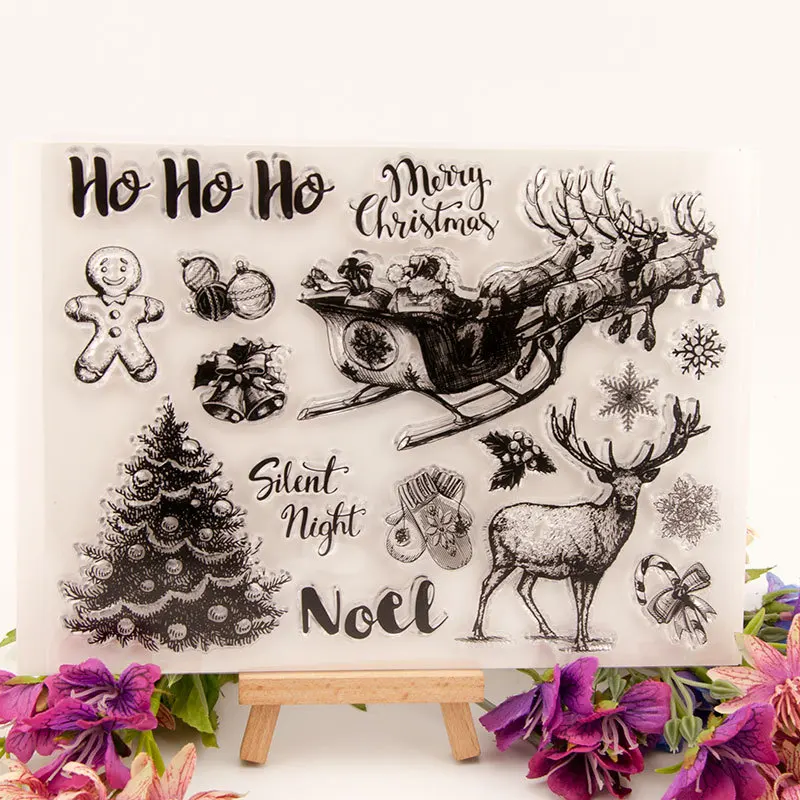 Merry Christmas Reindeer Pine Tree Words Clear Silicone Stamp Seal DIY Scrapbooking Album Decorative Sheets | Дом и сад