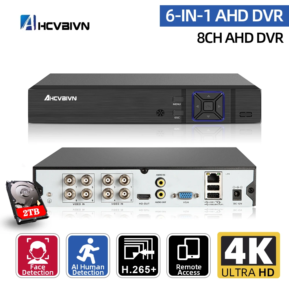 outdoor camera system 8MP 4K Video Surveillance AHD DVR Audio Face Detection 8CH 8 Channel Hybrid DVR NVR 6 in 1 H.265+ XVI TVI CVI NVR AHD DVR Xmeye door security camera