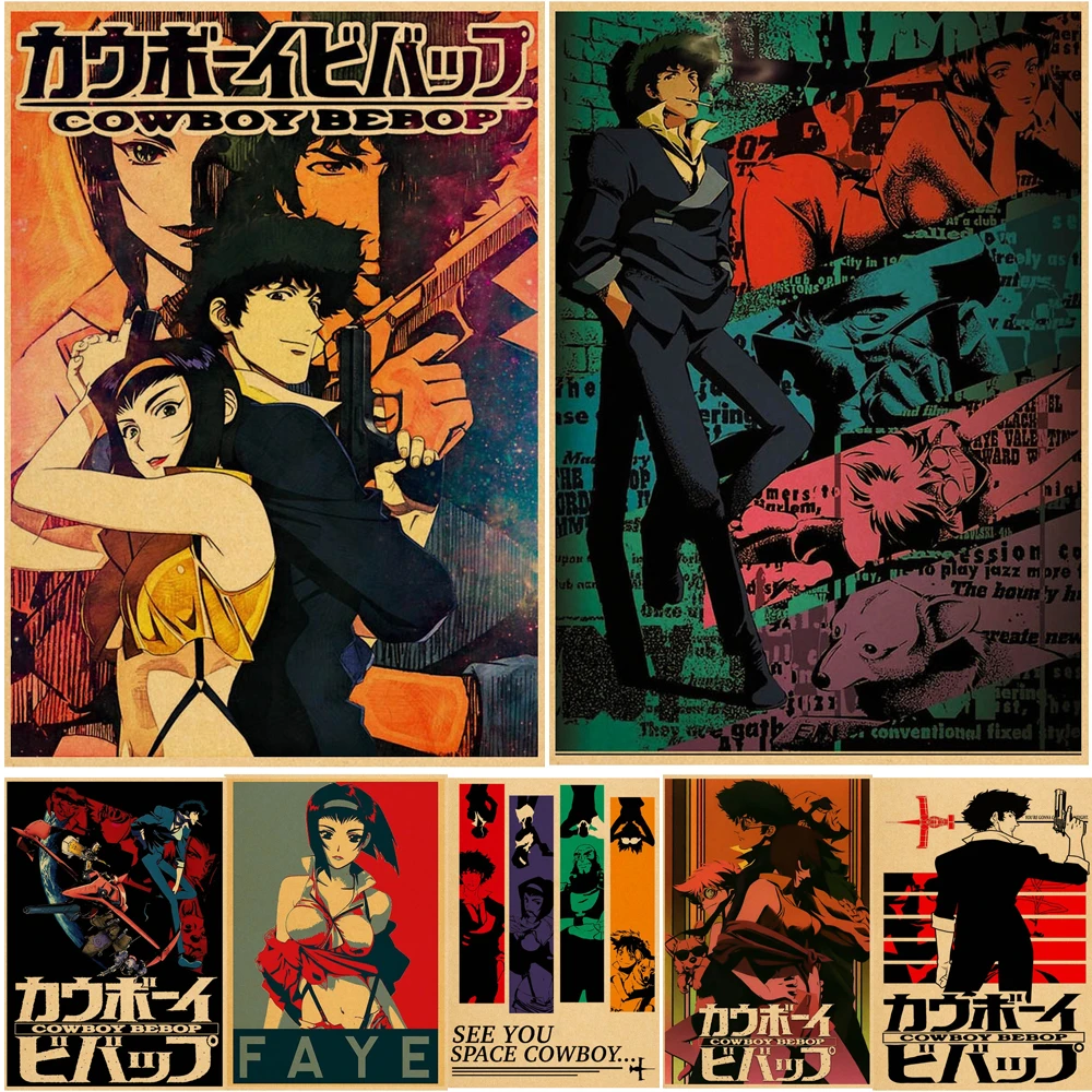 Japanese Anime Cowboy Bebop Posters Kawaii Cartoon Spike Graphic Kraft Paper Prints Wall Stickers Home Decoration Painting Painting Calligraphy Aliexpress