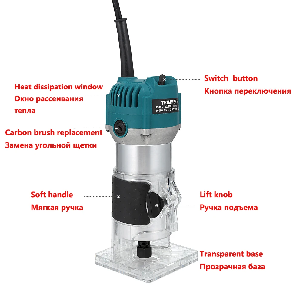 EU UK US Plug 800W Woodworking Electric Trimmer Wood Milling Engraving Slotting Trimming Machine Hand Carving Machine