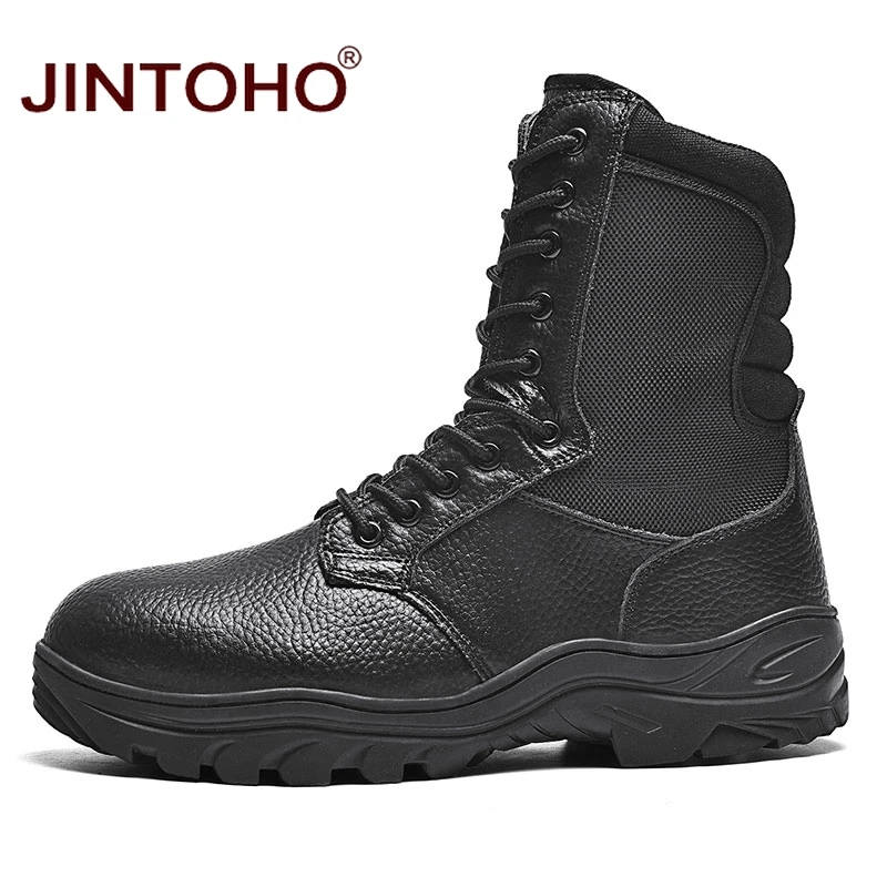 JINTOHO/зимние мужские ботинки из натуральной кожи; рабочие ботинки до середины икры; зимняя обувь из натуральной кожи; мужские ботинки