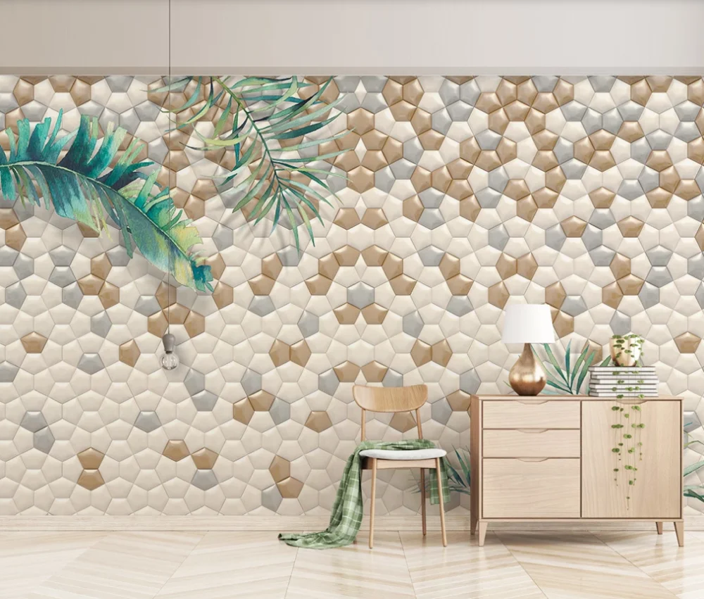

Custom 3D photo wallpaper mural modern simple and fresh 3d stereo white mosaic TV background wall