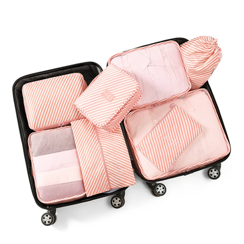 New 8pcs/set Pink Travel Luggage Organizer Bags Suitcase Packing Cubes Set