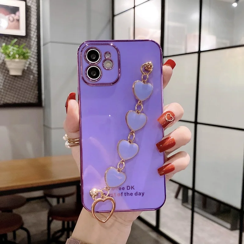 Luxury 6D Electroplate Love Heart Wrist Bracelet Case For OPPO Find X2 X3 Lite Pro Neo Case Female Fashion Cover Funda 