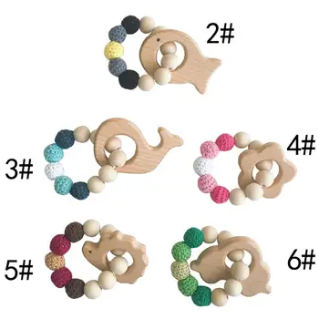 

Wooden Beads Ring Baby Fish Whale Flower Teether Chewing Chain Bracelet Band Toy