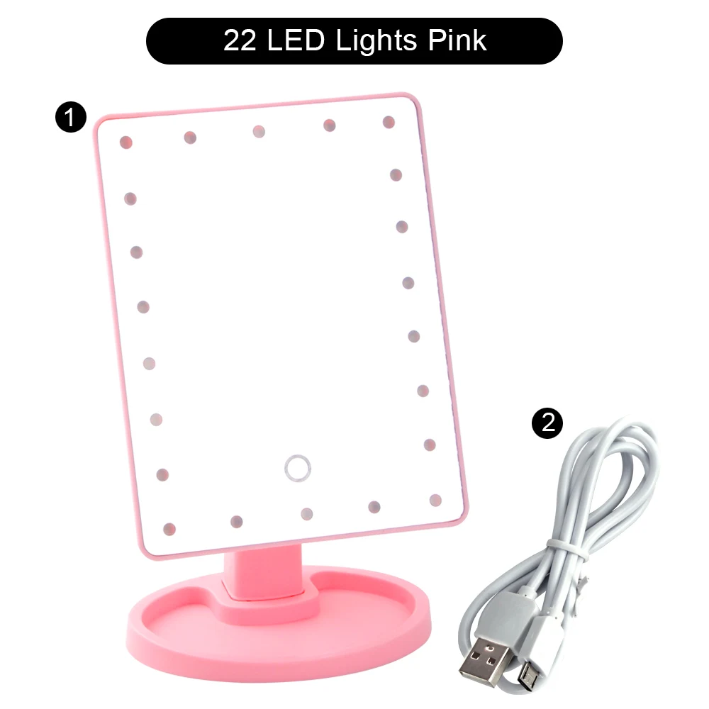 Сенсорный экран зеркало для макияжа 16/22 светодиодный светильник Vanity гибкий увеличительное 10X зеркала диммер переключатель Регулируемый USB или аккумулятор использование - Цвет: PK 22LED Lights USB