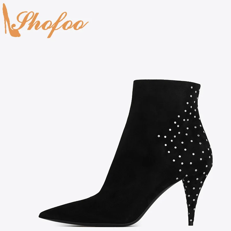 black booties with silver heel