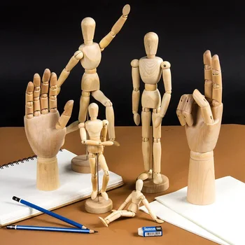 

16in Wood Puppet Man Model Hand Joint Movable Sketch Comic Miniature Model Home Decor Children's Intelligence Development Toy