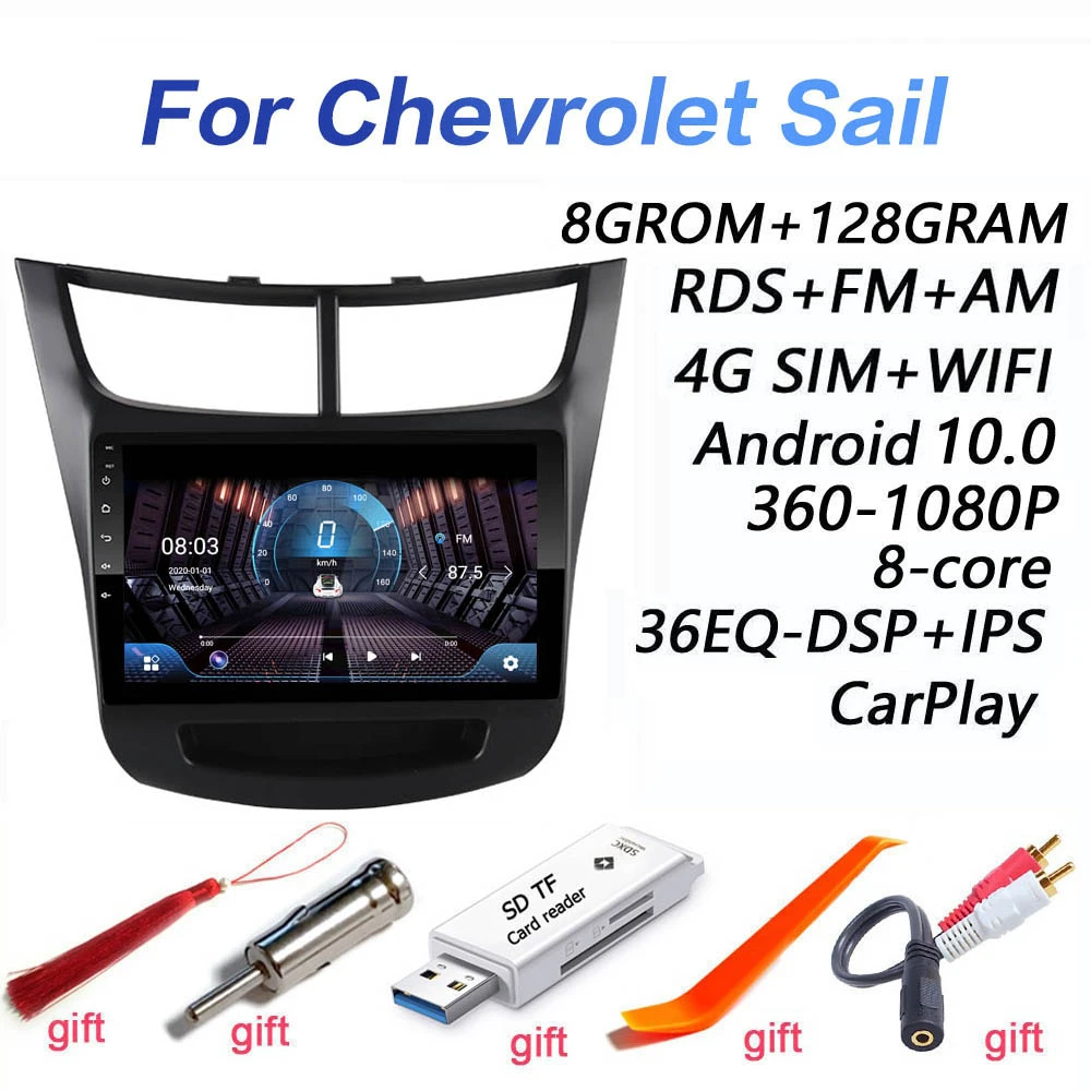 8G+128G DSP 2 din Android 10.0 4G NET Car Radio Multimedia Video Player for Chevrolet Sail aveo 2015 2016 2017 2018 2019 carplay car with movie player