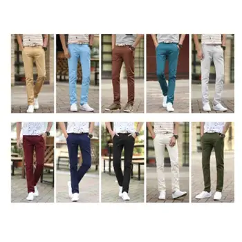 

New Casual Men Solid Color Pockets Cotton Long Pants Plus Size Straight Trousers