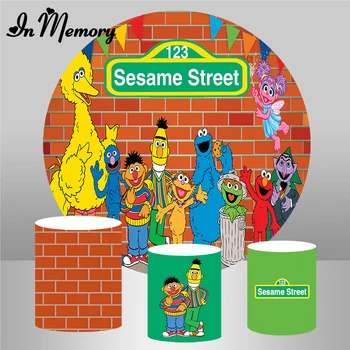 

InMemory Brick Wall Elmo World Shop Sesame Street Birthday Party Round Photography Studio Circle Background Backdrop Customized