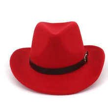 Мужская и Женская шерстяная западная ковбойская шляпа с кожаным поясом джазовая шляпа Уличная Повседневная шляпа размер 56-58 см