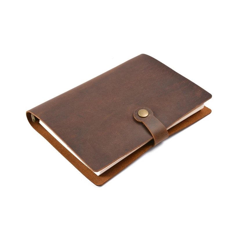 

Genuine Leather Rings Notebook A5 Planner with Brass Binder Spiral Sketchbook Snap Button Personal Diary Stationery