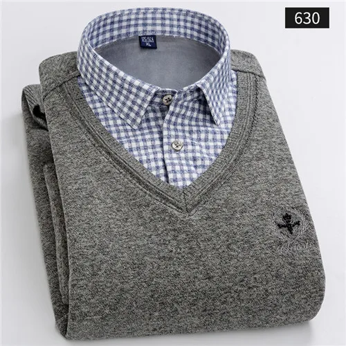 Зимняя Теплая мужская рубашка, утолщенная, деловая, повседневная, мужская рубашка с принтом, поддельные, две части, мужская рубашка, топ размера плюс, бархат YN10564 - Цвет: 630-6