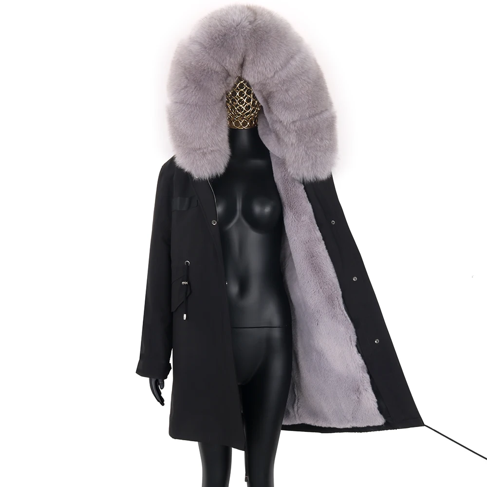 Manteau Long en vraie fourrure de renard pour femme, Parka d\'hiver, veste de luxe, col épais et chaud, mode 2021