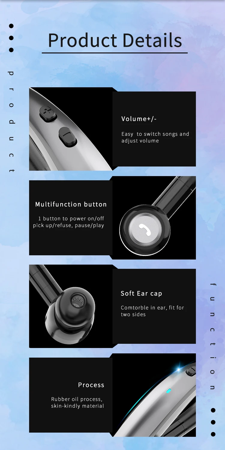 IPUDIS 5.0 Fast Charging Bluetooth Earphone Hook Wireless Headset Handfree 190mAh with Microphone