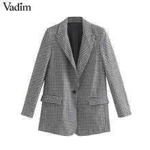 Vadim женский формальный клетчатый блейзер с надрезом воротник клетчатый длинный рукав карманы куртка женская офисная одежда пальто Топ CA532