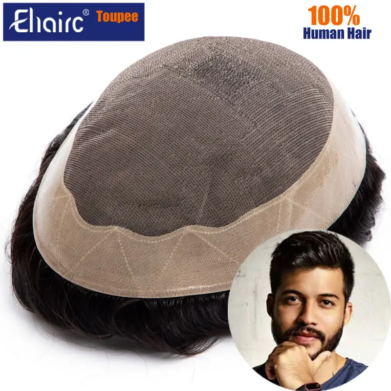 Capilar Prothesis Mono Toupee para Homens, Sistema Natural de Cabelo Humano, Peruca Masculina, Proteção de 7 