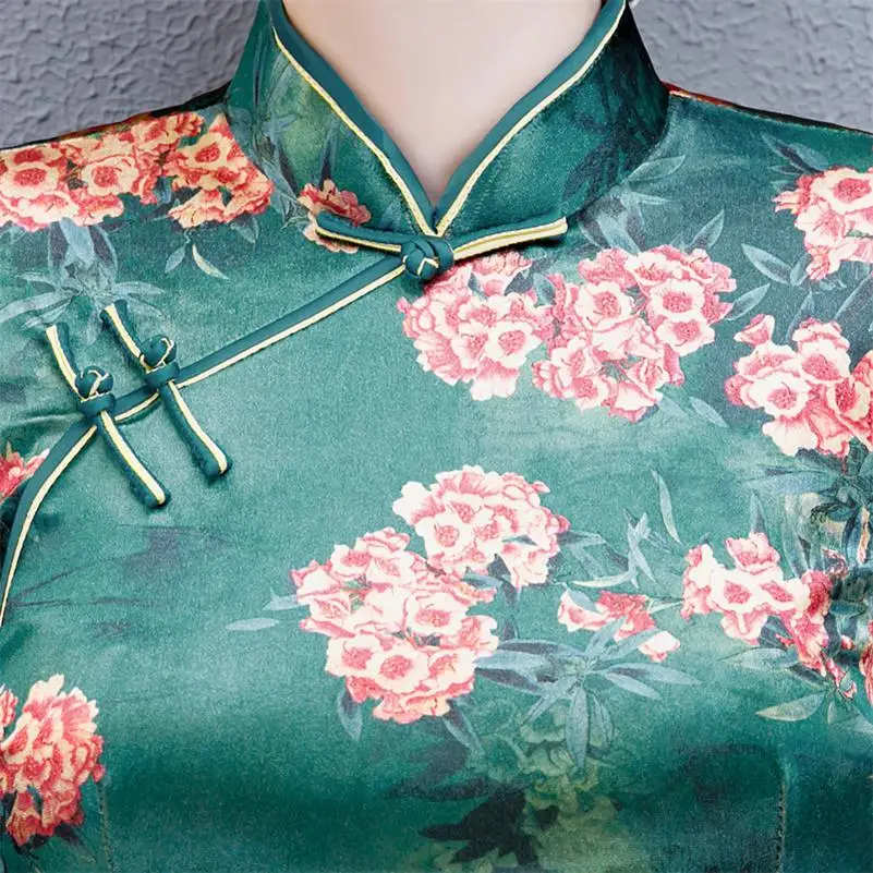 7019-1 Винтаж ручной работы Кнопка Cheongsam 2 шт. Комплект женский традиционный цветочный принт Qipao Мода Атлас qipao Vestidos - Цвет: 7019-1