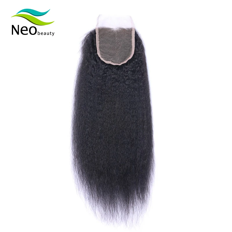 

10A Brazilian Kinky Straight Remy Human Hair Lace Closure French Lace Natural Color 4x4 Pre-plucked Lace Closure Can Be Dyed