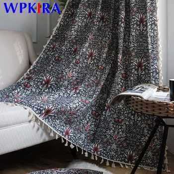 

Tassel Curtain Cotton and Linen Fabric Provence Pattern Curtain for Living room Bay Window Country Style Jacquard Curtain M217D3
