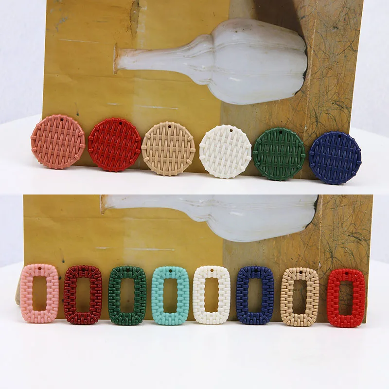 

New style 50pcs/lot color print Imitation woven rattan geometry rounds/rectangle resin beads diy jewelry earring accessory