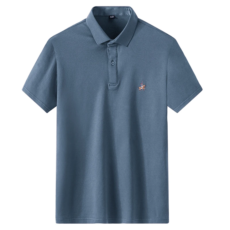 Aoliwen-polo de manga corta para hombre, camiseta bordada de alta calidad, 95% algodón, transpirable, color sólido, informal
