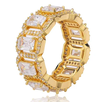 

Hip Hop Square AAA Cubic Zirconia Tennis Chain Rings Women Men 1 Row CZ Bling Iced Out Gold Ring Men Rapper Jewelry for Man Gift