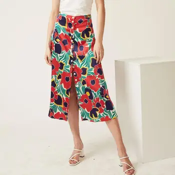 

Women's Split Floral Print Single Breasted Midi Skirt Prairie Chic Casual Holiday Long Skirts