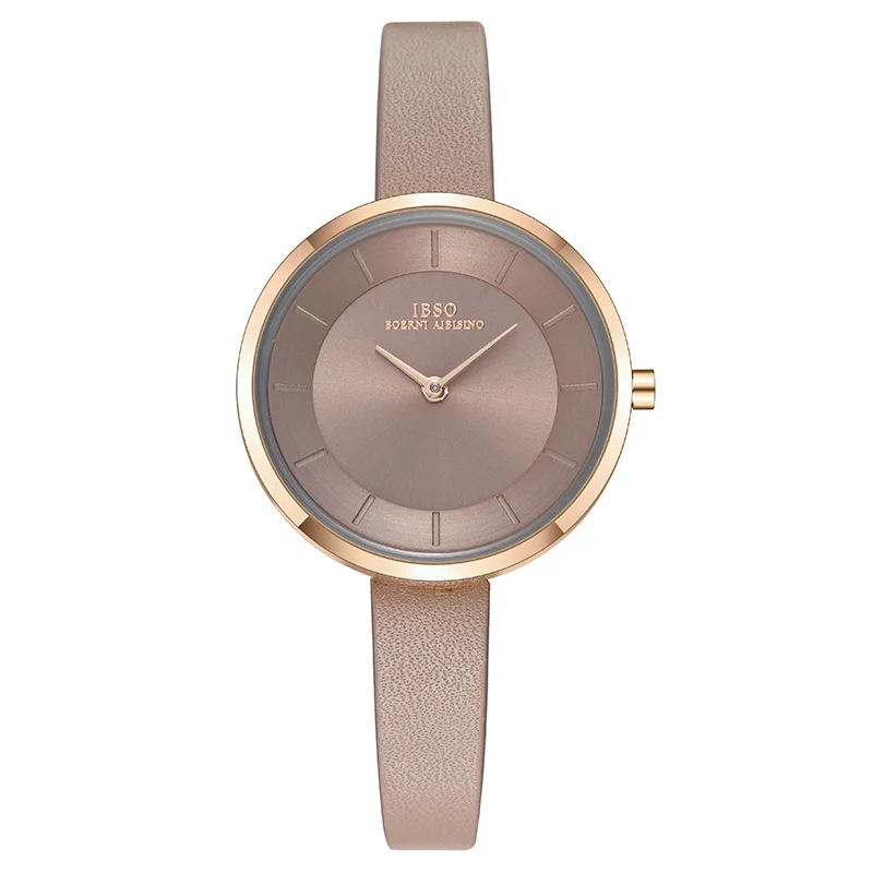 IBSO женские кварцевые часы, простые водонепроницаемые часы, модные часы Montre Femme, женские кварцевые кожаные водонепроницаемые наручные часы - Цвет: Brown