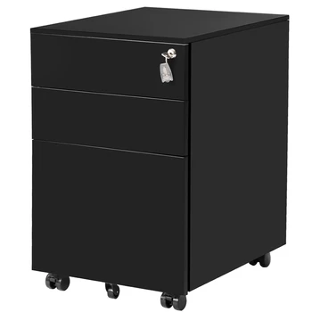 

Three Drawer File Cabinet Office Furnitures Filing Cabinets Mobile Metal Lockable File Cabinet with 5 Castors Under Desk