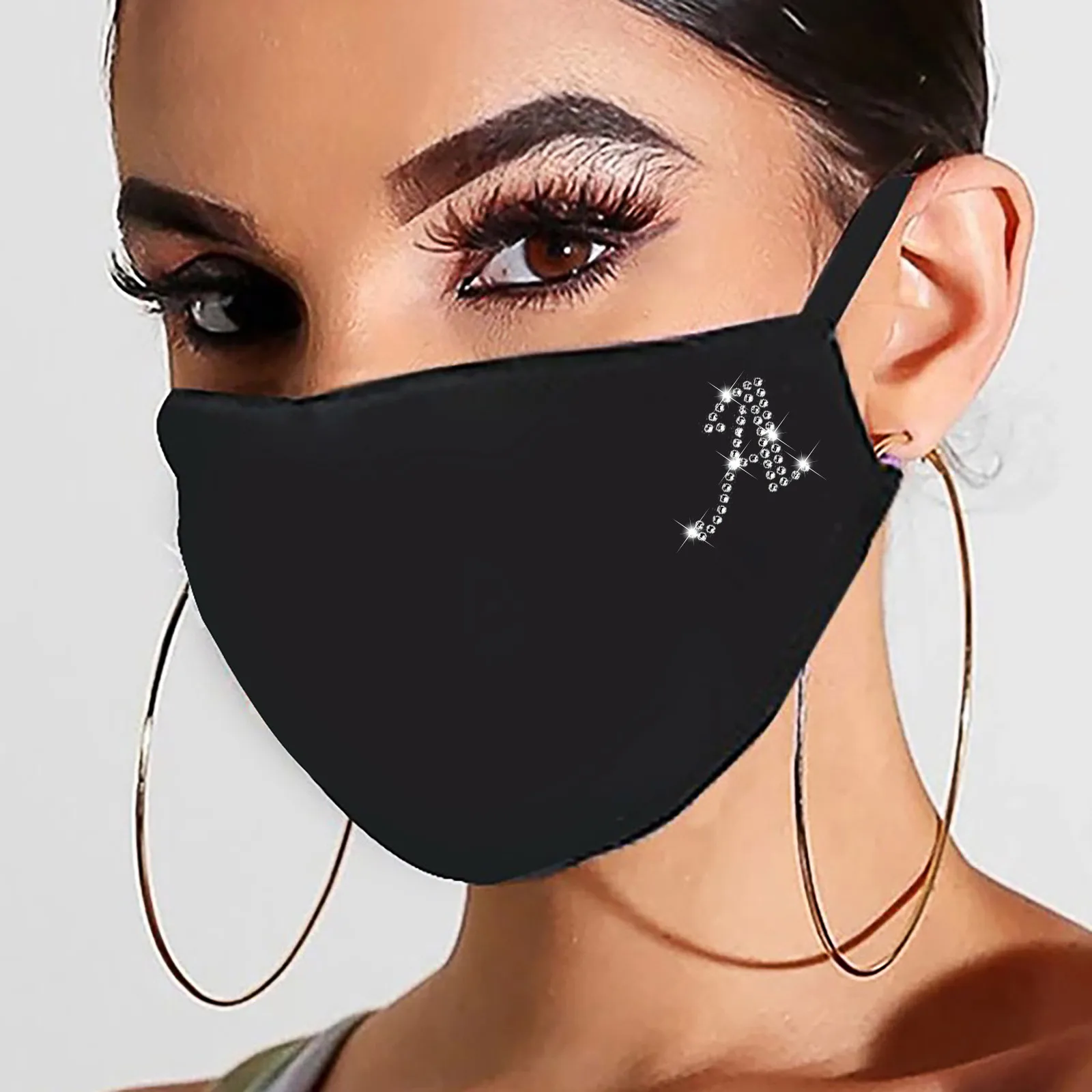 1pc Máscara Reutilizável Adulto Lettering E-Mascarillas-D ustproof lement Rhinestone Padrão Máscaras Respirável Lavável Algodão Маска
