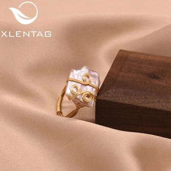 

XlentAg Baroque Pearl Ring Minimalism Geometric For Women Lovers' Wedding Engagement Luxury Handmade Fine Jewellery GR0250