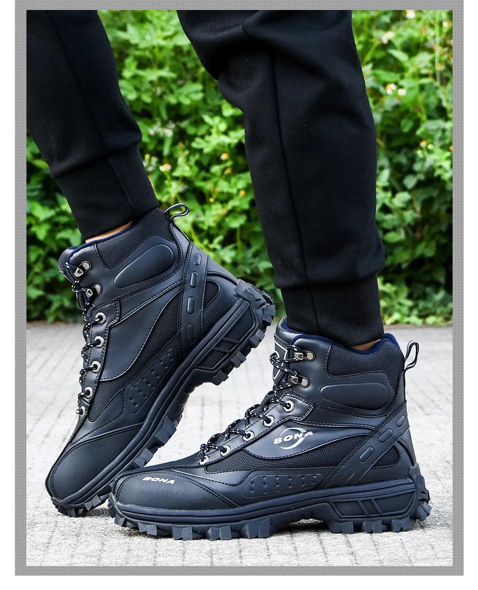 BONA/Новинка года; Дизайнерская кожаная обувь; обувь для альпинизма и рыбалки; Мужская Уличная обувь; мужские зимние ботинки с высоким берцем; удобные плюшевые ботинки