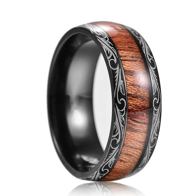 Colors Luxury Mens 8mm Tungsten Wedding Stainless Steel Ring Koa Wood Meteorite Inlay Arrow Ring Punk Men Wedding Band Jewelry