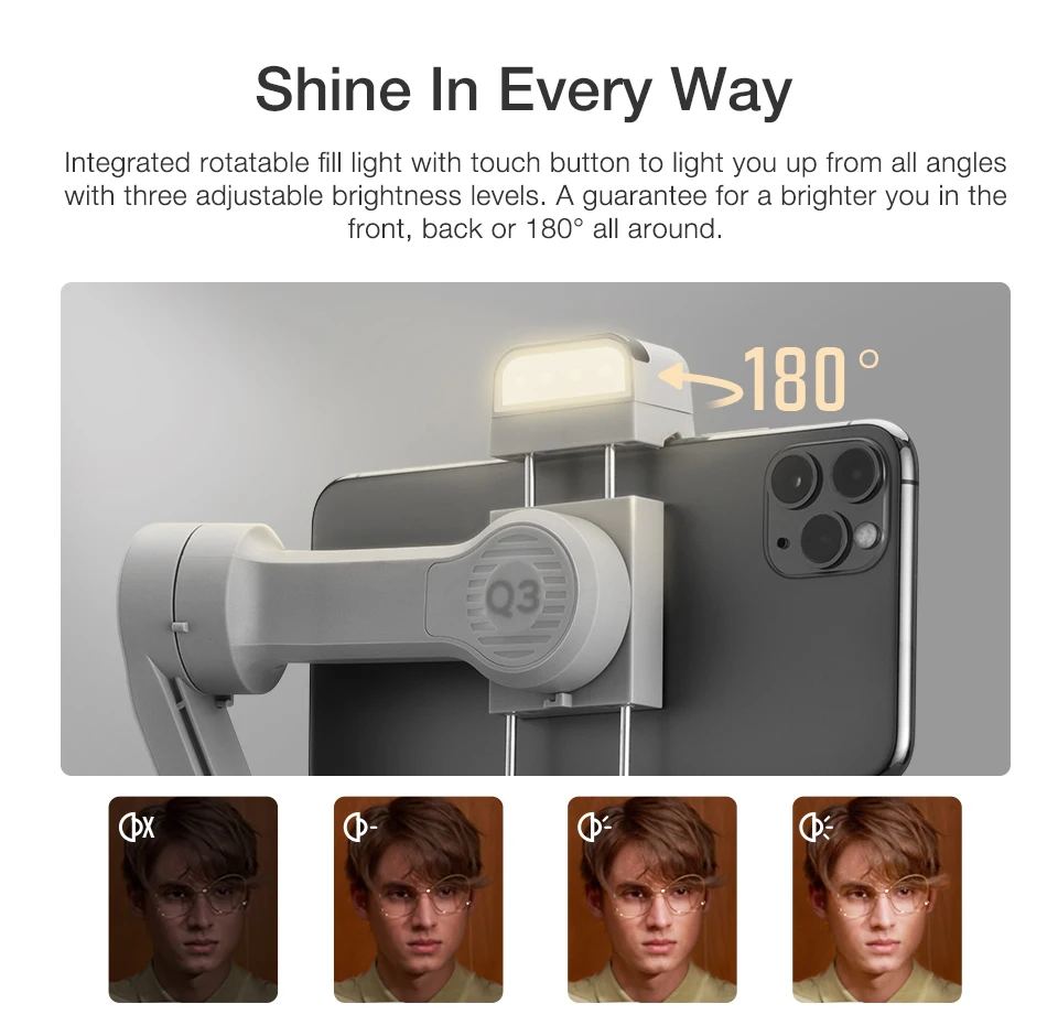 ZHIYUN SMOOTH Q3 Stabilize martphones Gimbal 3-Axis Flexible Phone with Fill Light handheld gimbal stabilizer gimbal stabilizer handheld gimbal For iPhone Xiaomi Samsung Android