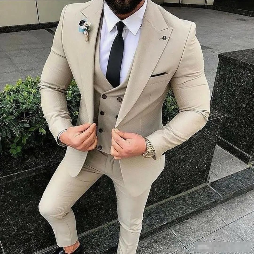 Abito da uomo Beige Casual Business formale smoking da sposo abiti  personalizzati 3 pezzi (giacca e pantaloni e gilet) abiti personalizzati  N69|Tailor-made Suits| - AliExpress