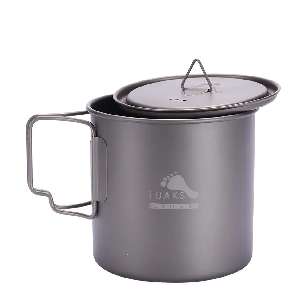 Titanium Tea Cup Mug Camping Pot with Lid /& Foldable Handle Lightweight Cookware