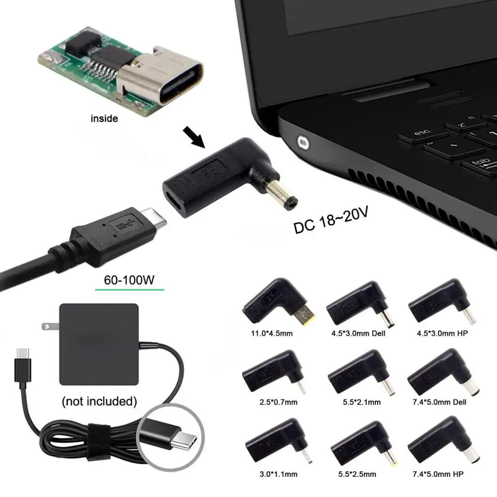 65W USB C to DC Charging Cable Rectangle DC Jack 11.0 x 4.5mm for Lenovo  Laptops