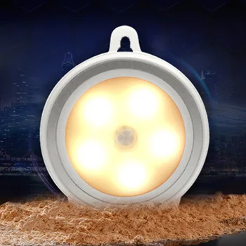 

6LED Round Sensor Lights Wall stairs Night Lamp PIR Motion Sensor Induction Closet light for under cabinet bedroom kitchen Lamp
