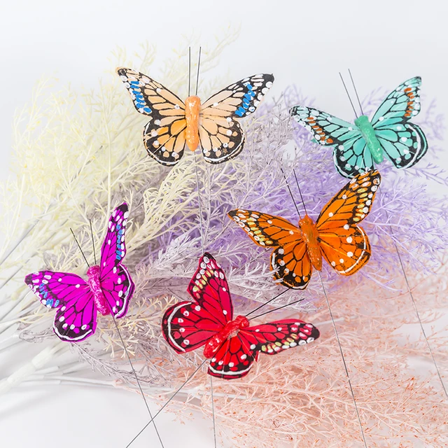 12pc Simulation Feather Fake Butterfly Wedding Photography White Balcony  Decoration Pastoral Home Ddragon Flower Pot